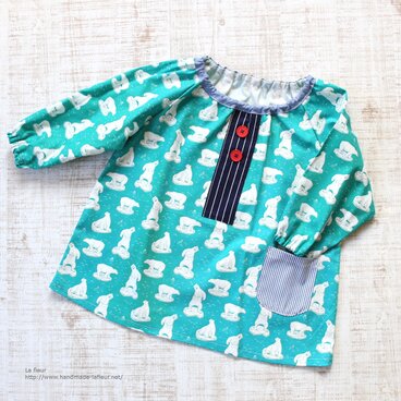 ■アウトレット■【100】スモック＊北欧風くま柄　グリーン　入園準備