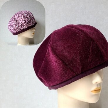 魅せる帽子☆コーデュロイのリバーシブルベレー～ボルドー