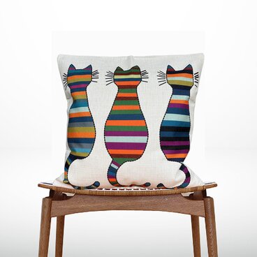 森のクッション Three colorful cats design  -ヒノキの香り-