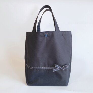 2足用シューズバック　紺×ステッチリボン