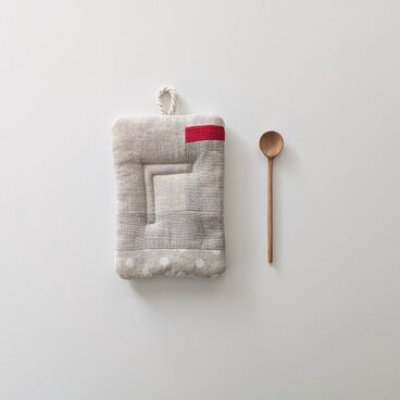 リネンの鍋つかみ/ポットマット　赤　ポットマット　パッチワーク　