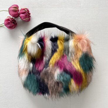 可愛い♡カラーミックスエコファー♪ラウンドバッグ＊軽量