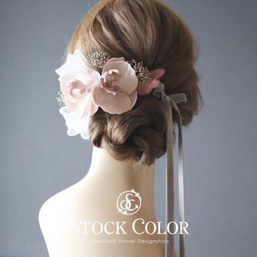 胡蝶蘭 スエードリボン かすみ草 ヘッドドレス ヘアアクセサリー 髪飾り＊ウェディング 成人式 白無垢 和装 袴 卒業式