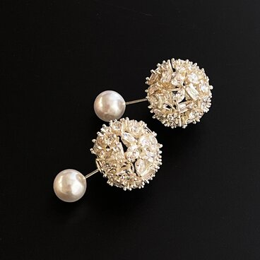 スワロフスキーパール×キュービックジルコニア バックキャッチピアスセット シルバー925 sve0304