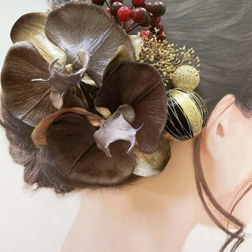ベルベットグレー胡蝶蘭髪飾り　花嫁　成人式