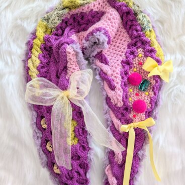 218.なわ編みのDecoティペットCute Ribbon【エコファー裏地つき】