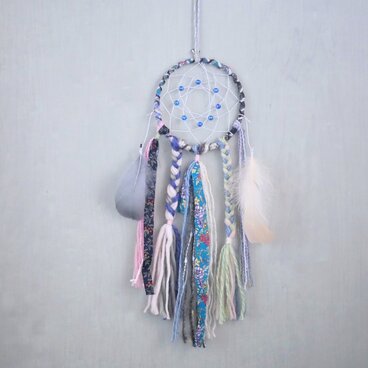 ドリームキャッチャー　エスニック　ブルー　グリーン　インテリア　壁飾り　青　花柄　お守り　魔除け
