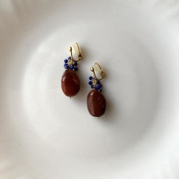 レッドオパールとラピスラズリのソフトタッチイヤリング