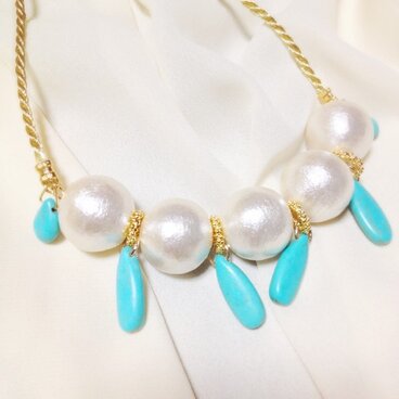 2way大粒コットンパール編み紐サマーネックレス＆ブレスレット