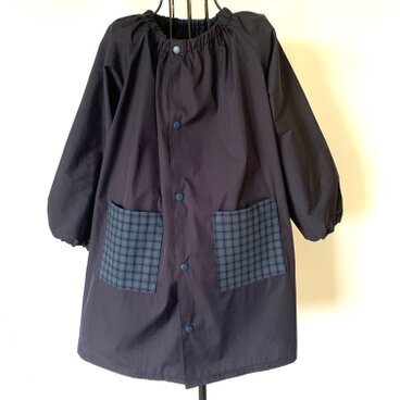 前開きスモック120〜155 紺×ブラックウォッチ