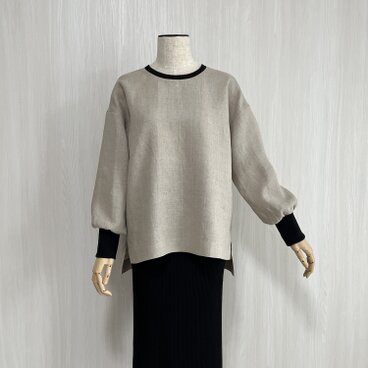 スウェットライク長袖プルオーバー_リネン100%_Natural