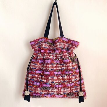 〈Dahlia〉ふわもこ毛糸｜手織り｜巾着バッグ