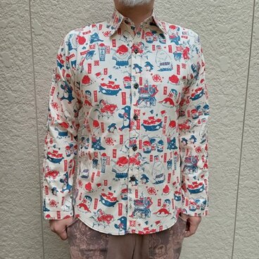 長袖デザイナーズファブリックシャツ（かき氷妖怪）