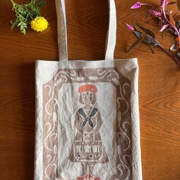 染料化柿渋染めバッグ　パン好き女子a(訳ありB品)