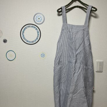 家事が楽しいクロスエプロン　リネンレーヨン　ブルーストライプ