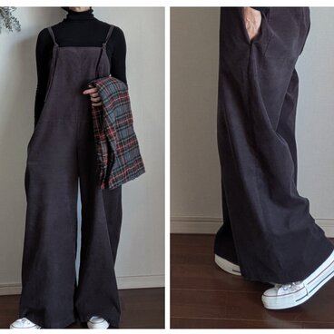 コーデュロイ サロペットパンツ＿ダークグレイ