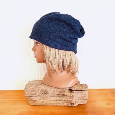 ストレッチコットン ✽ ビーニーキャップ【デニム風ネイビー】　