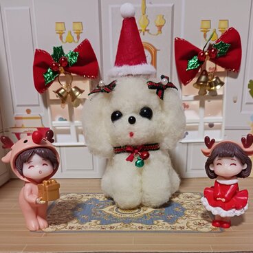羊毛フェルト クリスマスリボンのふわふわマルチーズ