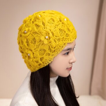 手作り【Lady's】オシャレなベレー帽　イエロー