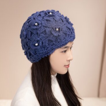 手作り【Lady's】オシャレなベレー帽　アオ