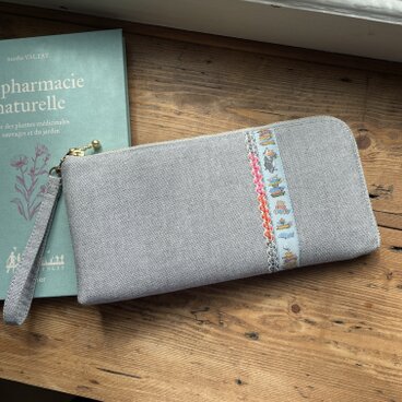 acufactumリボン使用の長財布(読書グレーオックス)