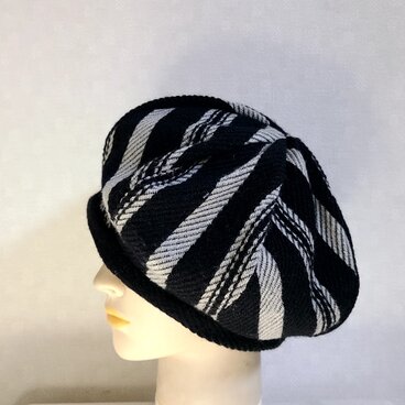 魅せる帽子☆ストライプのウールベレー～モノトーン