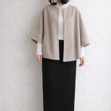 sale30%off♪1点物♡ウールケープコート・ショート丈♡ super120sパイルメルトン ・エクリュベージュ・マント