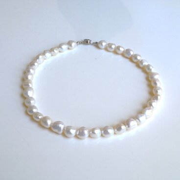 淡水バロックパールのシンプルネックレス＊ホワイト＊40ｃｍ＊9～10ｍｍ◆送料無料♪C