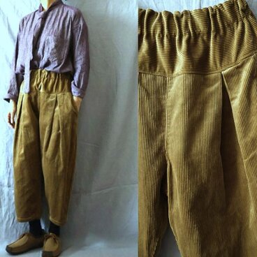 【受注制作】4色/ヘビーコーデュロイ　半端丈タックパンツ