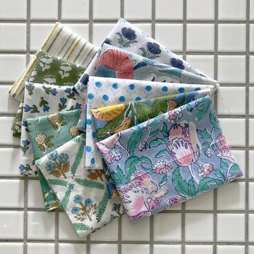 インド ブロックプリント生地 ミニカットクロス10枚セットV.38 寒色系ファブリック 花 IF0395