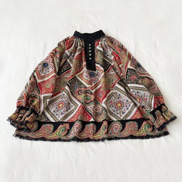 ウールモスリン・パネルプリント・スモックブラウス