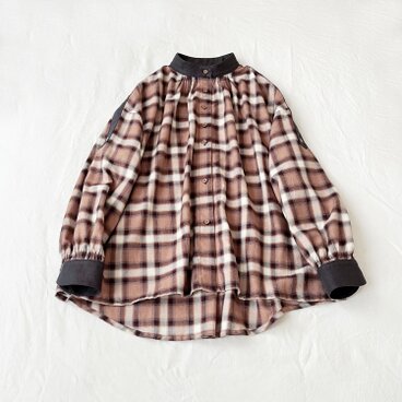 コットンレーヨン・オンブレーチェック・スタンドカラーシャツ