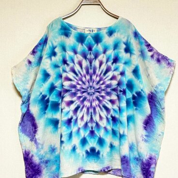 タイダイ 新型ブラウス 幻想的な曼荼羅模様 ブルー×パープル ムラ染め Hippies Dye最新作 HD24-96