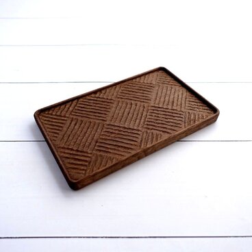 【ご予約商品】木彫トレイ 楢(ナラ) 栗渋染め　2個組