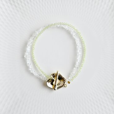 2WAY ブチペリドットとハーキマーダイヤモンドの2連マンテル留め具ブレスレット  8月誕生石