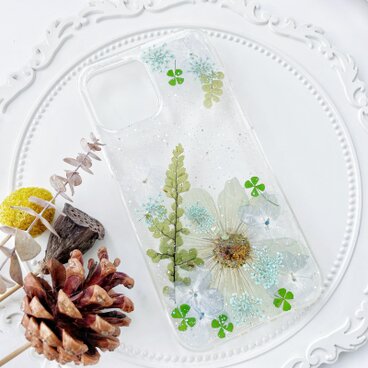 紫陽花、菊押し花スマホケース、全機種対応、iFace風、手帳型、iPhone17、16、15、iPhone17Pro