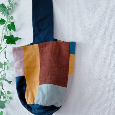 リネンパッチワーク丸底バッグ