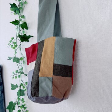 リネンパッチワーク丸底バッグ