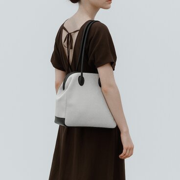 「帆布×革の組み合わせ」がま口バッグ／肩掛け・手提げ 2WAY トート