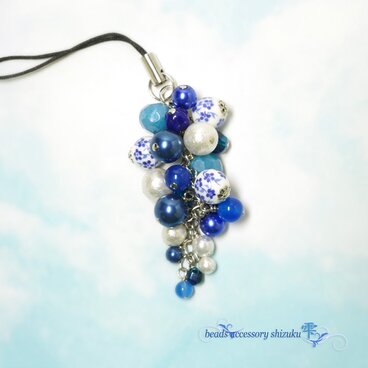 和風花柄ストラップ＊ブルーアゲート