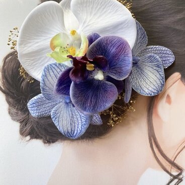 胡蝶蘭髪飾り　パンダオーキッド　花嫁ヘア　振袖ヘア　ブライダル　成人式　謝恩会
