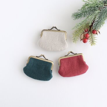 リネンのミニがま口　生成り/赤/緑