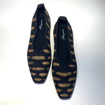 雨柄フラットニットパンプス (ブラックxゴールド) 軽くて楽ちん