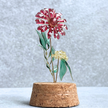 "彩りをプラスする" ガーベラのガラスボトル　プレゼント　お花　赤　インテリア　枯れない花 置物　ガーベラ