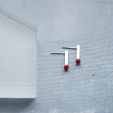 赤珊瑚 ミニ マッチ ピアス シルバー925