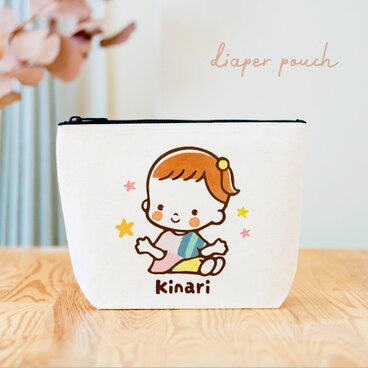 名入れ　女の子　赤ちゃん　うちの子　ポーチ　母子手帳ケース おむつポーチ 名入れポーチ（星とファンタジールックガール)