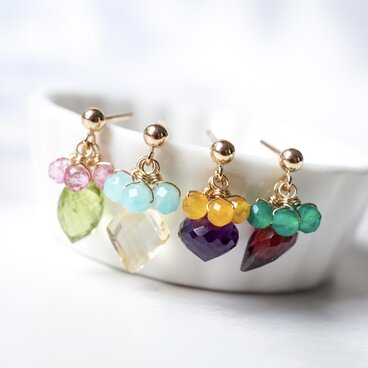 「四季の雫」ピアス イヤリング 天然石 誕生石 14kgf ゴールド 金属アレルギー対応 樹脂ピアス ノンホールピアス