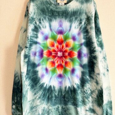 タイダイ 長袖 Tシャツ XLサイズ 曼荼羅 グリーン ムラ染め HIPPIES DYE新作　 HD25-04