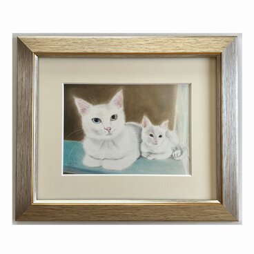 白猫親子（パステル画　原画）