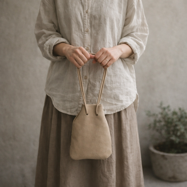 やわらかさを連れて歩く。本革 スウェード ベージュ ランタンバッグ｜気負わない一点もの